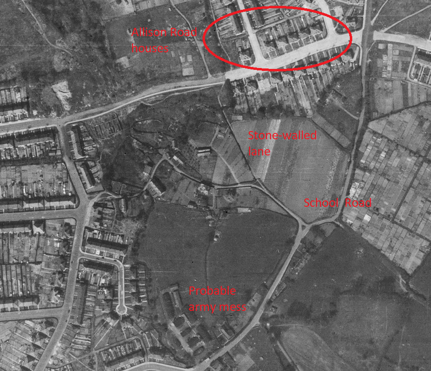 Aerial photo of Allison Road - US Army in Bristol, UK, WW2, Second World War, Military