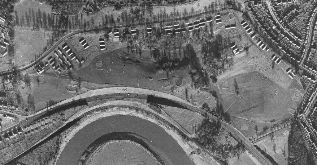 Aerial view of the U.S. Army cam at Shirehampton Golf Course. Photos of U.S. Military in Bristol Second World War WW2 US Army