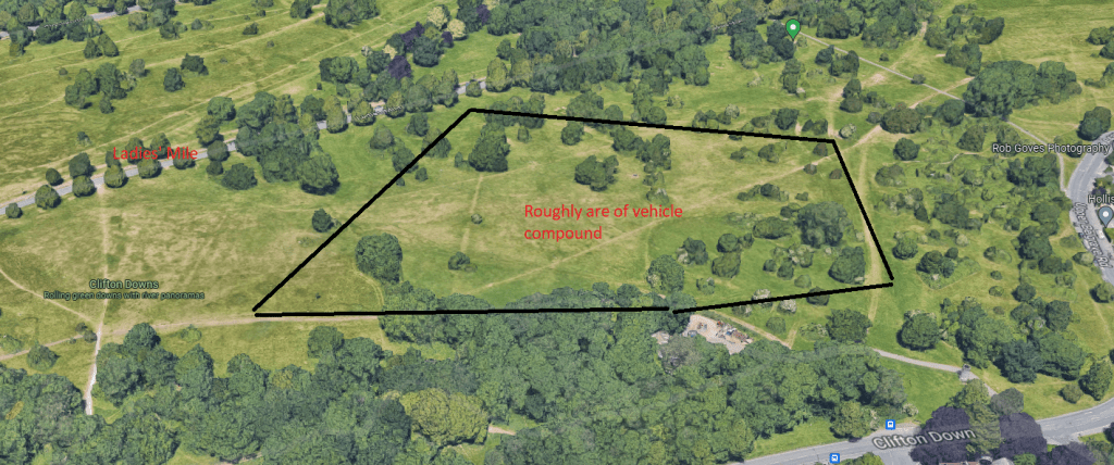 Rough layout of US Army Vehicle Compound on the Downs